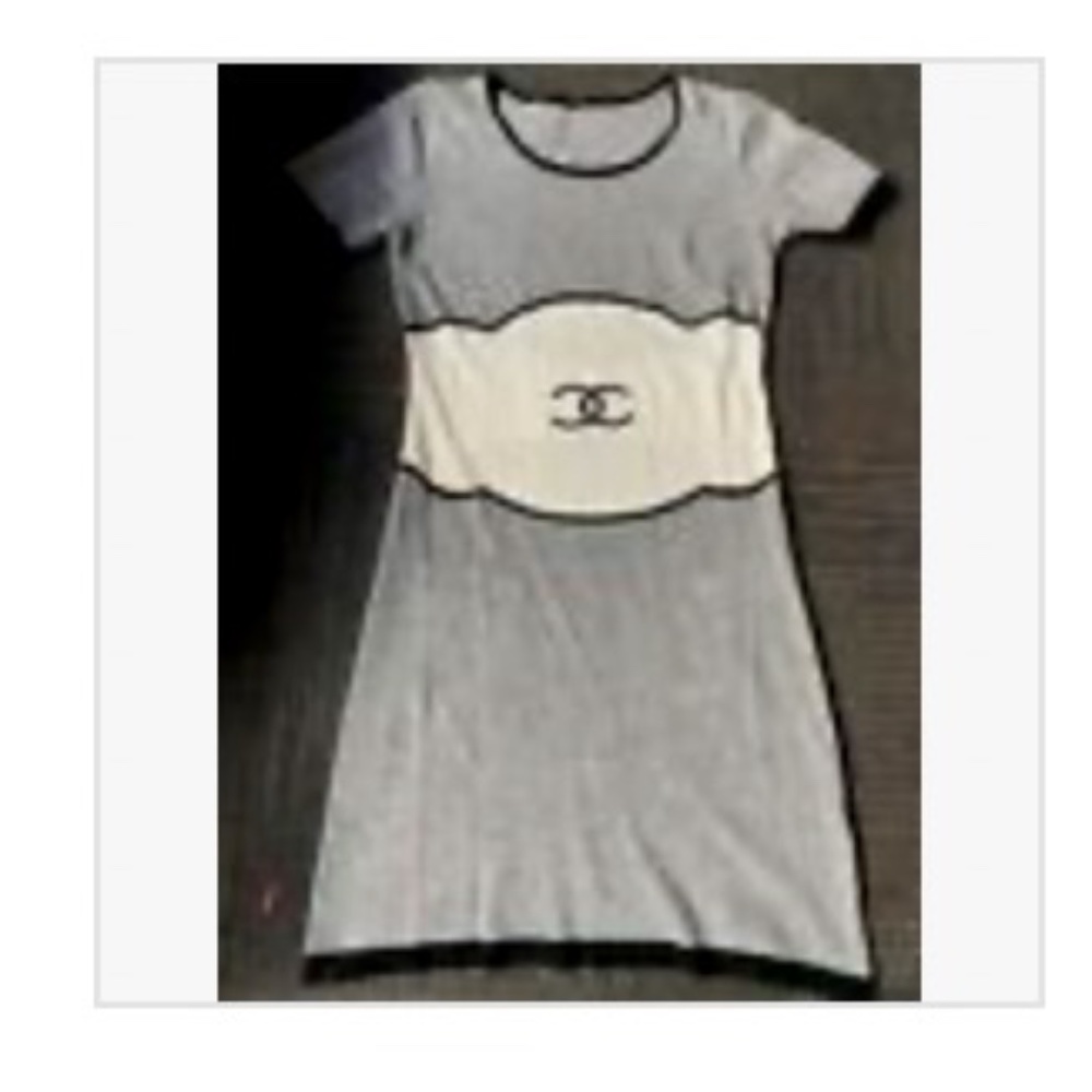 Chanel  Short Sleeve Cashmere  Dress Authentic Black Grey 38 6 S
